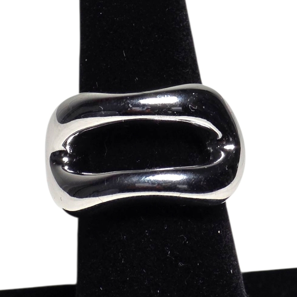 None Jewelry - Ring Silver Tone Hollow Smooth Geometric Stainless Steel Chunky Ring